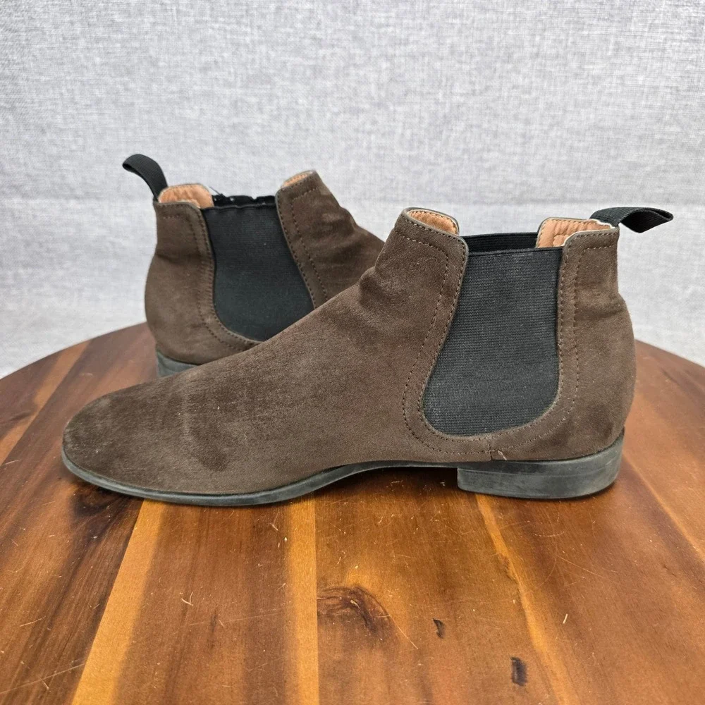 Mens Brown Suede Chelsea Boots Ankle Pull On Elastic Gore Size EUR 41 US 8.5